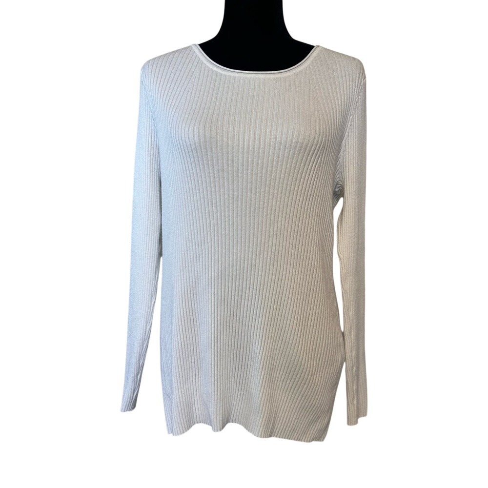 Chico's Classic White Ribbed Sweater Shirt Size 2‎ (Large)